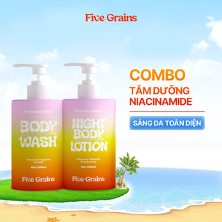 Combo sữa dưỡng thể, sữa tắm Five Grains dưỡng trắng Niacinamide, Alpha-Arbutin 500ml