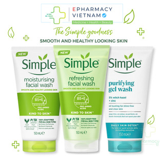 Sữa rửa mặt SIMPLE Kind To Skin Refreshing, Purifying và Moisturizing cho mọi loại da 150mL