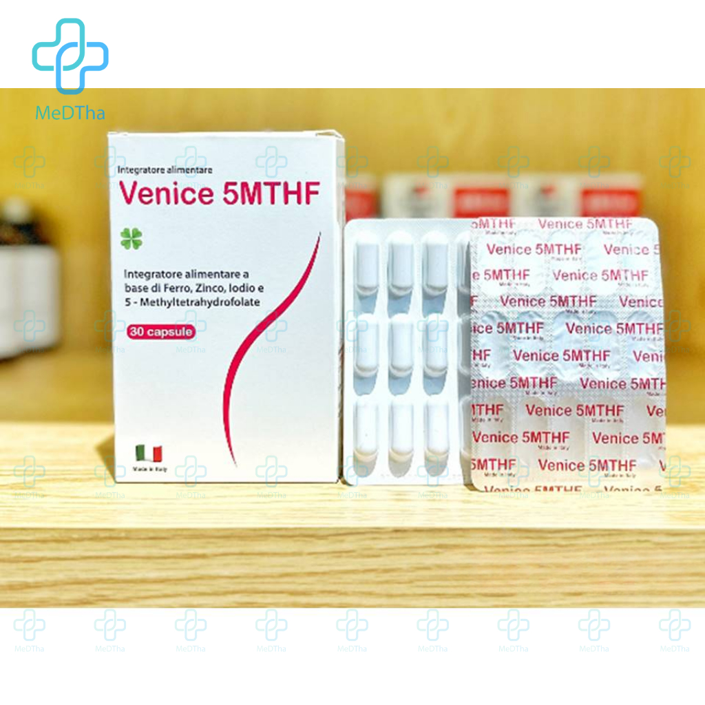 Venice 5-MTHF - Bổ Sung Folate, Hỗ Trợ Sinh Sản, Ngăn Dị Tật Thai Nhi, Sắt, Vitamin Tổng Hợp (Hộp 30 Viên)