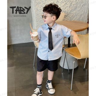  Set sơ mi công tử cổ trụ cà vạt phối chỉ nổi chất  sơ mi cao cấp quần kaki mềm mịn cho bé từ 9-30kg TH24B001
