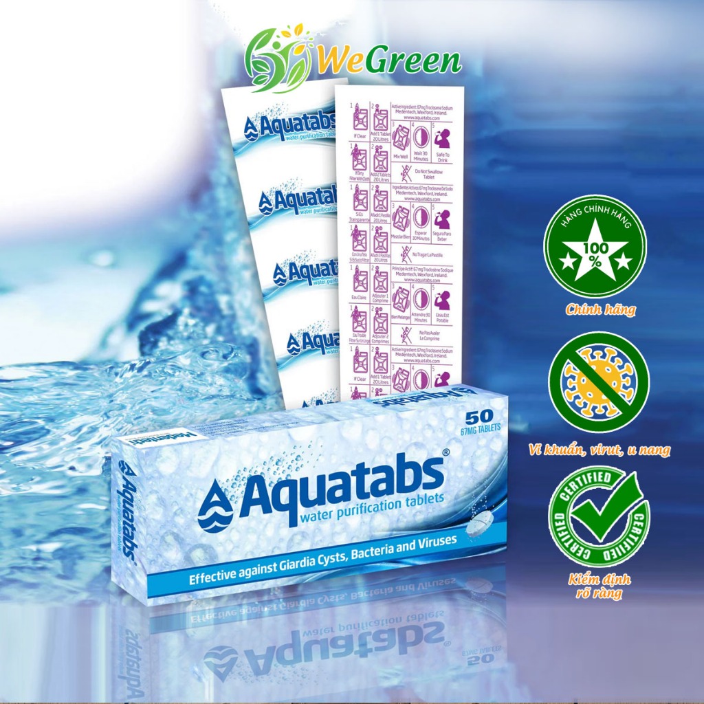 Viên Lọc Nước Khử Khuẩn Aquatabs 67mg Dạng Sủi Chỉ 1 Viên Cho 20L Nước An Toàn Hiệu Quả