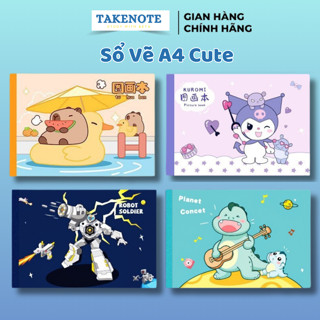   COMBO 4 CUỐN  Sổ Vẽ A4 Cho Học Sinh Vẽ Tranh Với Màu Sáp Màu Nước Màu acrylic Bìa Hình Capybara Kurumi Robot Cute 