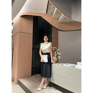 D.chic áo sơ mi can diềm dập ly cổ phối màu ms: 1811934