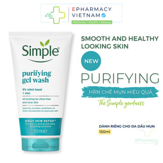 Sữa rửa mặt SIMPLE Purifying Gel Wash kiềm dầu, giảm mụn, sạch da [150ml]