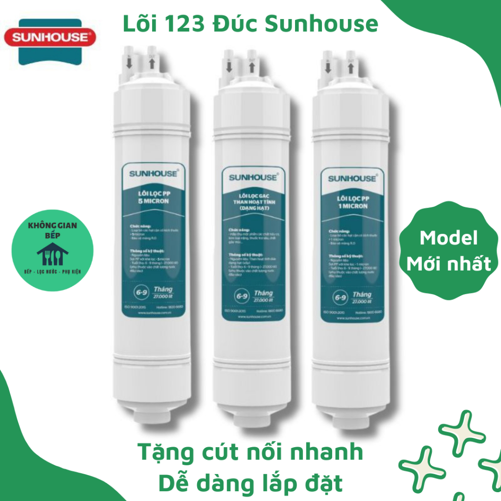 Combo Lõi Lọc Nước 1 2 3 Sunhouse Đúc - Lõi Lọc Nối Nhanh Dễ Dàng Lắp Đặt