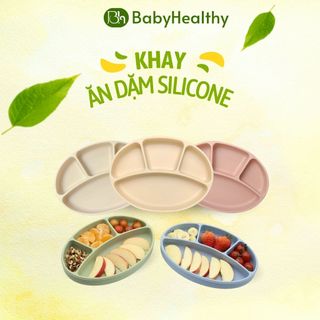 Khay ăn dặm 4 ngăn SIicone hình oval, có đế hít chống đổ giúp bé ăn ngon miệng,dùng được trong lò vi sóng ( không nắp)