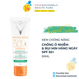 Kem Chống Nắng Vichy Capital Soleil Mattifying 3 in 1 SPF 50 UVB+ UVA Chống Ô Nhiễm Và Bụi Mịn 50ML
