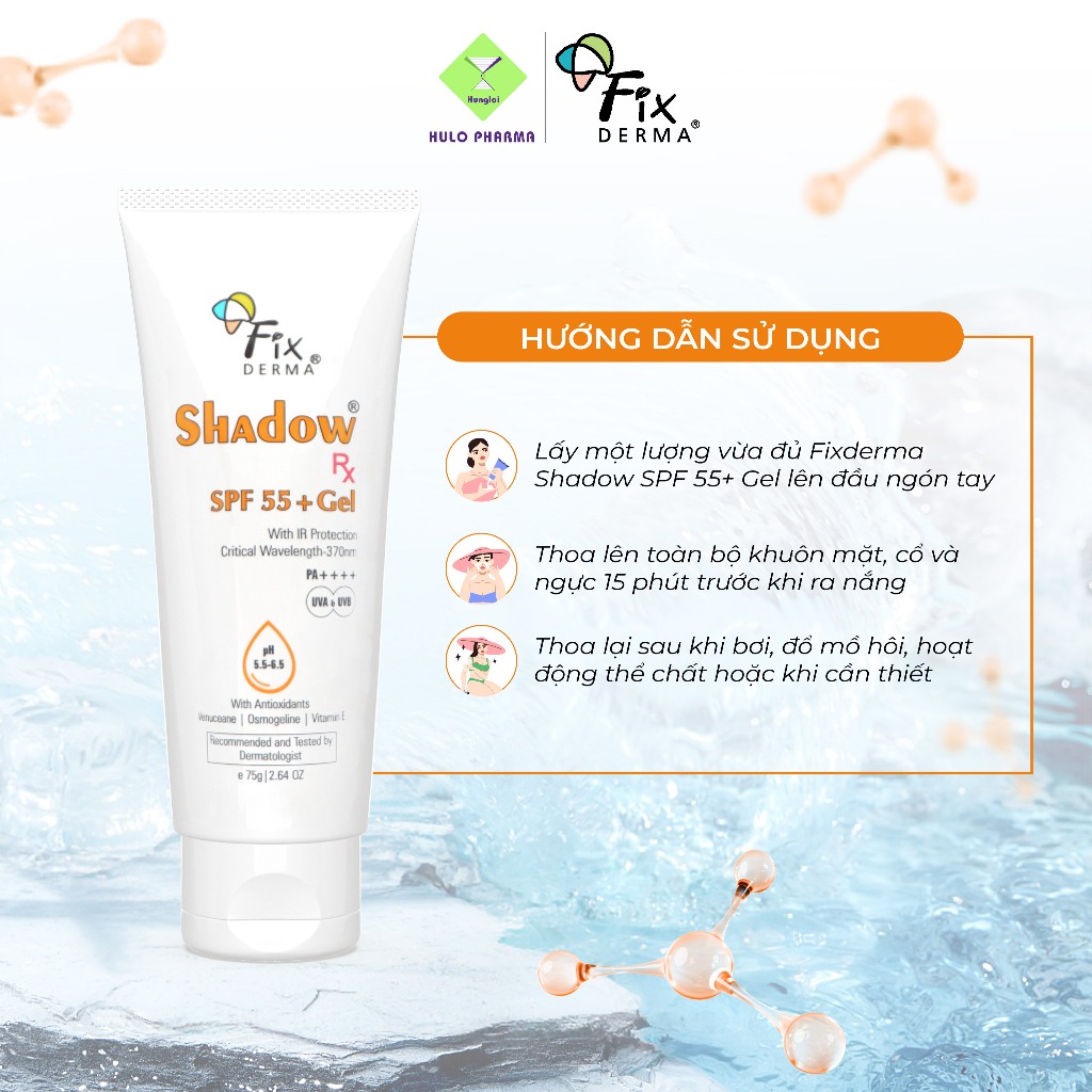 [FIXDERMA] Kem Chống Nắng Fixderma Shadow SPF 55+ Gel Giúp Giảm Dấu Hiệu Lão Hóa 75g - Hùng Lợi