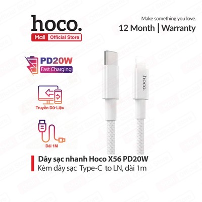 Cáp sạc nhanh TypeC to IP PD20W 3.0A Hoco X56 dùng cho ip11/12/13/14promax cao cấp dây dài 1m
