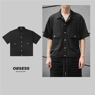Sơ mi crop đen obsess brand boxi black shirt