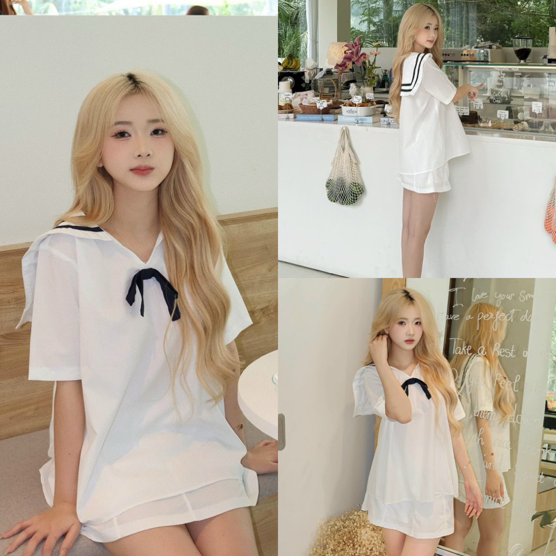 Sarah Set - Set thuỷ thủ áo nơ kèm chân váy thô bazizcloset ẢNH ĐỘC QUYỀN