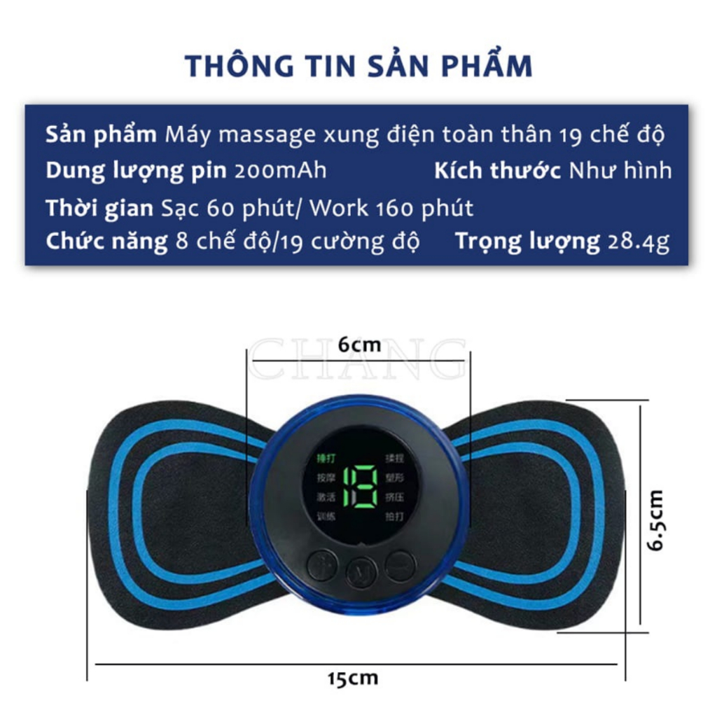 Máy Massage Cổ Vai Gáy Xung điện Thông Minh 8 Chế Độ-19 Cường Độ Giảm Đau Nhức Toàn Thân Hiệu Quả