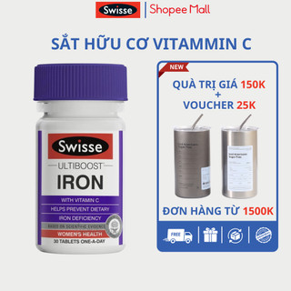 Sắt hữu cơ bà bầu Swise Ultiboost Iron lọ 30 viên giúp bổ sung sắt an toàn, ngừa thiếu máu, chất sắt