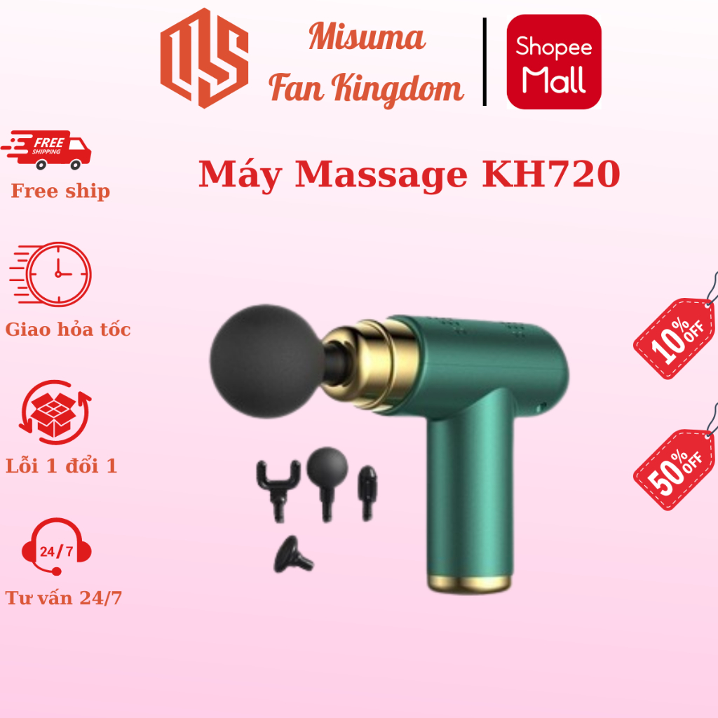 Máy Mát Xa Cầm Tay, Máy Massage MISUMA Với 4 Đầu Thay Thế 6 Cấp Độ Trị Liệu Toàn Thân [ BẢO HÀNH CHÍNH HÃNG ]