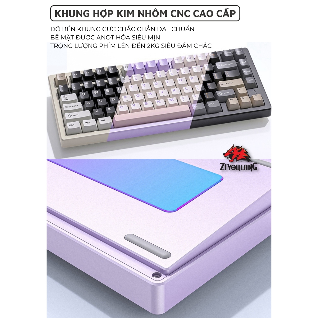 Bàn Phím Cơ Không Dây X75 Pro Led RGB Khung Nhôm CNC Cao Cấp, 3 Mode Kết Nối Trục Hotswap 5 Pin | BigBuy360 - bigbuy360.vn
