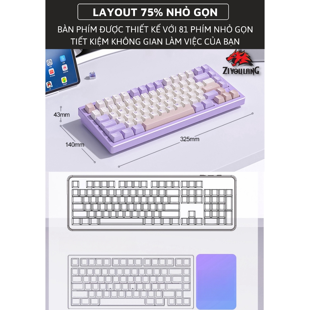 Bàn Phím Cơ Không Dây X75 Pro Led RGB Khung Nhôm CNC Cao Cấp, 3 Mode Kết Nối Trục Hotswap 5 Pin | BigBuy360 - bigbuy360.vn