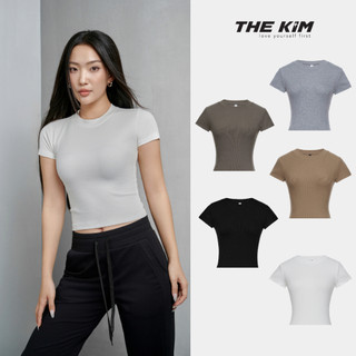Áo thun croptop tay ngắn cổ tròn THE KIM , áo baby tee thun tăm trơn A166 croptop