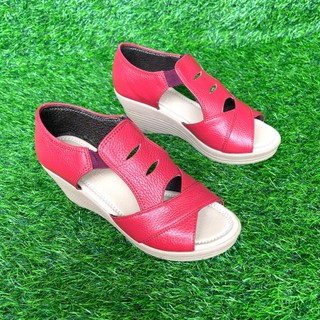 Giày xăng đan nữ đế xuồng 8cm Trường Hải da bò 3 màu đen, trắng, đỏ SD145