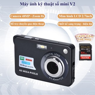Máy ảnh kỹ thuật số V2, Máy chụp ảnh digital mini camera ống kính 48MP, Zoom 8x