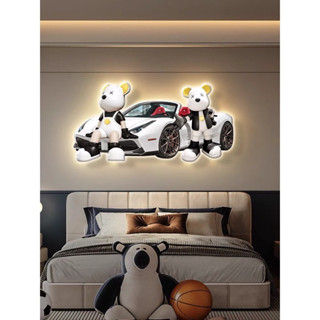 Tranh tráng gương gấu bearbrick đèn led treo phòng ngủ, quán spa, tiệm game/ Trang Treo tường Ba Miền Việt