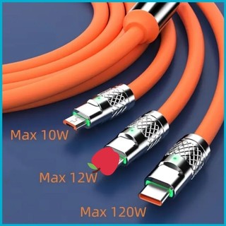 Cáp Sạc Nhanh 3 Đầu 120W Silicon Lỏng USB - Micro / LN / Type C