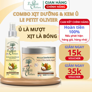 COMBO Xịt Dưỡng Tóc 150ml & Kem Ủ Tóc Chiết Xuất Dầu Olive, Bơ Hạt Mỡ, Dầu Argan Le Petit Olivier 330ml