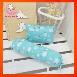 Bộ gối nằm và gối ôm cho bé gòn lông vũ, vải Cotton Satin Hàn Quốc êm mềm mát, giúp bé ngủ sâu ngủ ngon