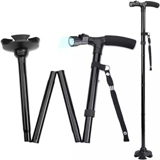 Gậy Chống Chân Chống Trượt Gấp Gọn Cho Người Già Có Đèn Pin 4 Chân Đứng Chắc Chắn - Hàng chính hãng THAMES