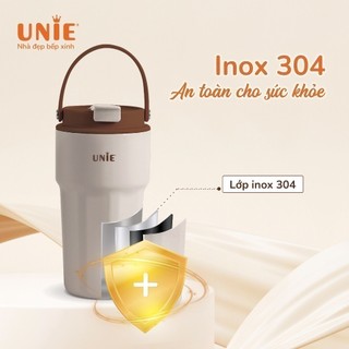 Cốc giữ nhiệt Unie UMC460, inox 304 cao cấp,cách nhiệt chân không dung tích 450ml, có ống hút, quai xách, đế chống trượt