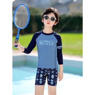 Đồ bơi cho bé trai tay dài trơn Yuke, quần áo bơi bé trai từ 25kg đến 35kg shop Bé Thơ