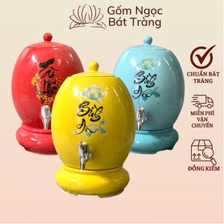 Bình đựng nước vòi inox, Bình nước gốm sứ, bình nước có vòi, bình nước gốm bát tràng, bình nước có đế Gốm Ngọc