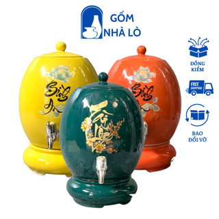 Bình nước gốm sứ vòi inox, bình nước có vòi, bình nước gốm bát tràng, bình nước Gốm Nhà Lò