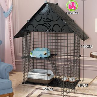 Chuồng mèo 2 tầng đa năng, lắp ghép đơn giản, lưới sắt tĩnh điện, an toàn và thoải mái cho thú cưng