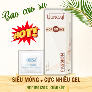 [Hộp 100 bcs] Bao cao su Siêu mỏng JUNCAI 001 HA Ultra Thin nhiều gel bôi trơn, bcs nội địa trung khách sạn size 52mm