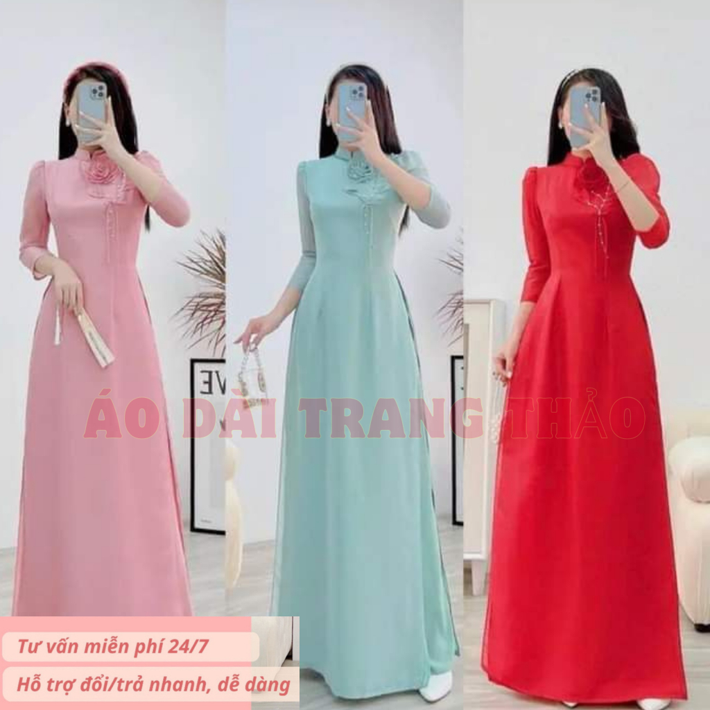  ÁO DÀI TRUYỀN THỐNG   VOAN TƠ CAO CẤP  MỀM MỊN Đứng Dáng KẾT HOA TAY Lỡ ĐẸP HÀNG MAY SẮN 