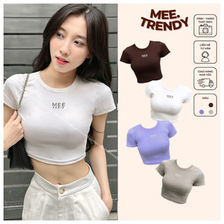 Áo Thun Croptop Tay Ngắn Cổ Tròn Mee Paris Co Giãn Ôm Body