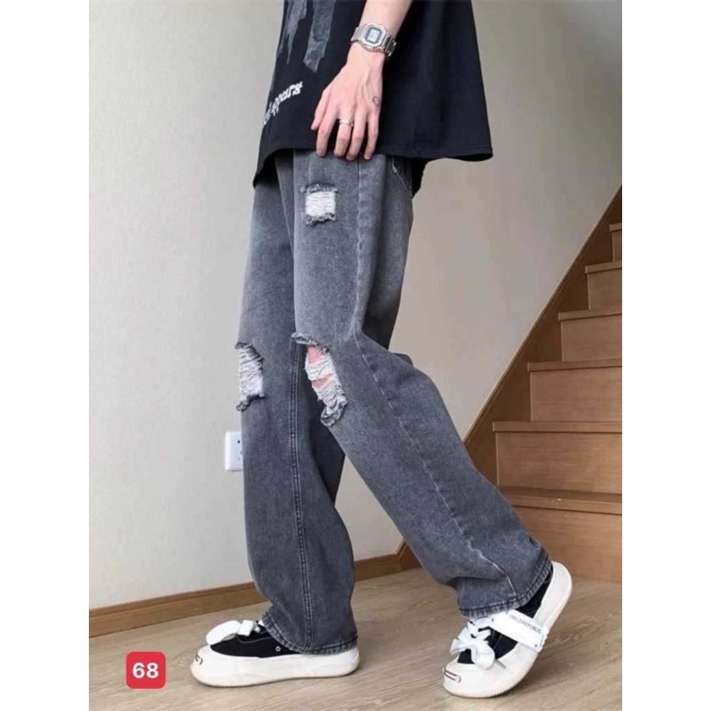Quần baggy nam màu xám đen kiểu rách ống rộng, Quần dài baggy nam trẻ trung SOLO-STORE BG68