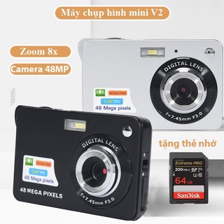 Máy chụp hình quay phim mini V2, Máy ảnh kỹ thuật số độ phân giải 48MP, Màn hình 2.7inch, Zoom 8x