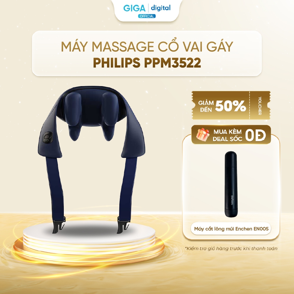 Máy Massage cổ vai gáy Philips PPM3522 - Cường độ massage mạnh mẽ, 6 điểm tiếp xúc ôm sát vùng vai cổ giảm nhức mỏi
