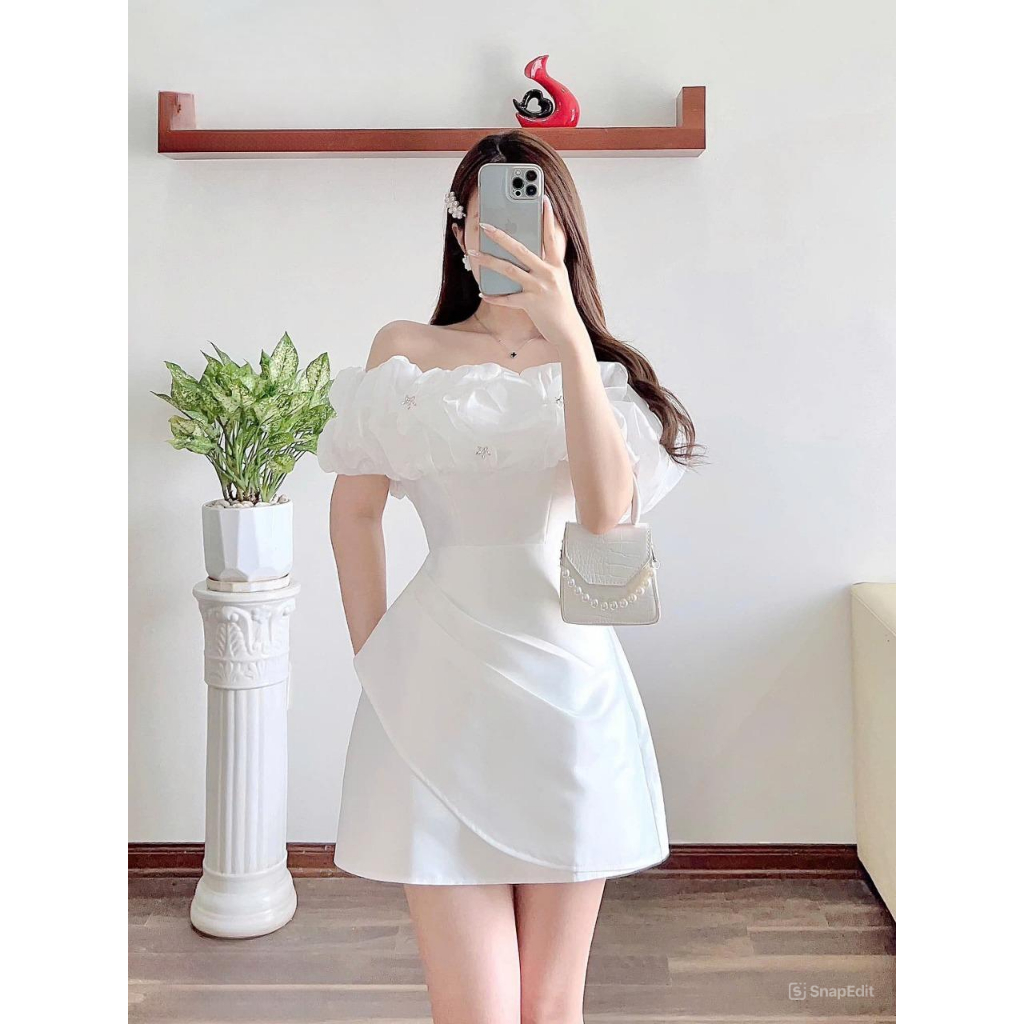 Váy Trễ Vai Sang Chảnh BELLY Clothing, Váy M56 Thiết Kế 2 Lớp, Có Lớp Lót Trong, Ngực Xếp Bồng, Form A Sang Trọng
