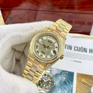 Rolex daydate full đá máy cơ nhật kính sapphire chống trầy xước
