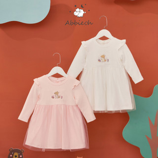 Váy công chúa dài tay cotton ABBIEOH bèo vai tùng lưới cách điệu cho bé gái 0-3 tuổi VL589 VL673