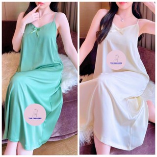 Váy Đầm Ngủ Bigsize 50-90kg 2 Dây Lụa Dáng Dài Thiết Kế Cổ Tim Đính Nơ Cao Cấp Sang Chảnh THE CHARGER