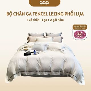 Bộ chăn ga tencel lezing markcross phối lụa sữa gấu ga gối, set chăn tối giản sang trọng