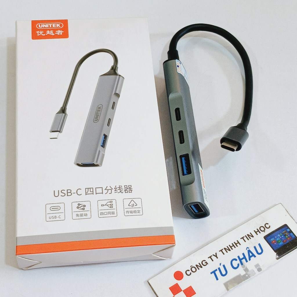 Hub USB C (Type C) Unitek / Ra 2 cổng USB C (Type C) và 2 cổng USB 3.0 dài 25Cm