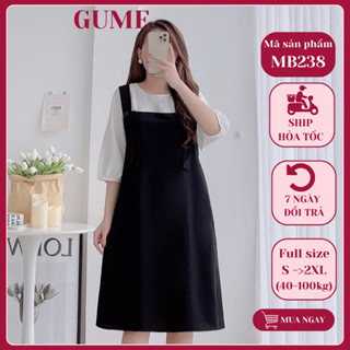  Váy bầu thu đông đầm bầu thiết kế GuMe váy xuông giả yếm phối trắng vải sạn lụa size 40-100kg MB238 