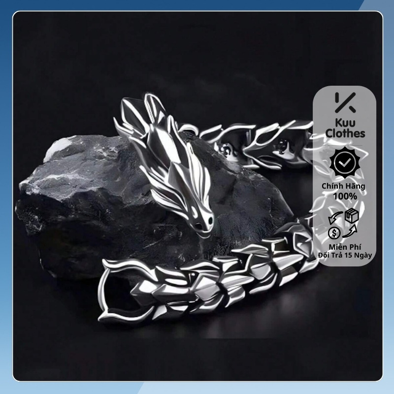 Vòng tay nam bạc titan không gỉ vòng tay Rồng KuuClothes họa tiết rồng bay cổ điển thời trang cá tính - Vòng tay Dragon