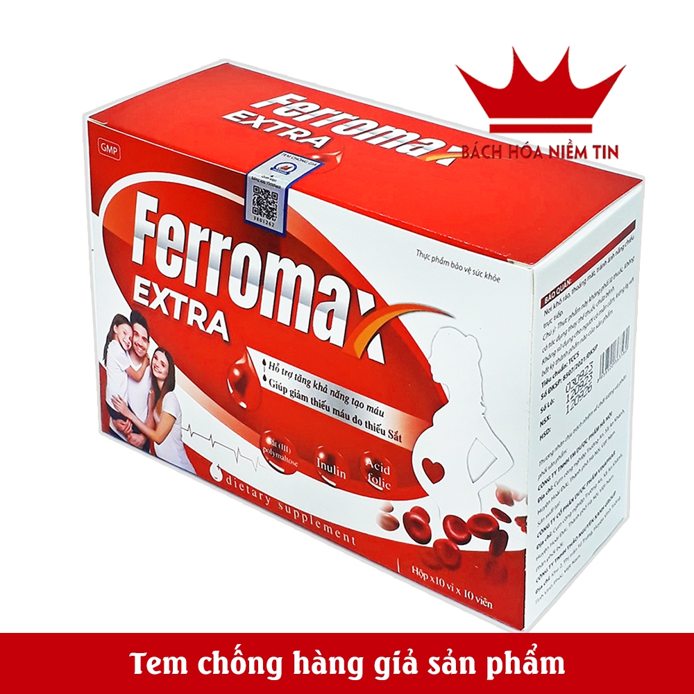 Viên uống bổ máu Ferromax Extra Vinaphar bổ sung Sắt, Acid Folic cho người thiếu máu - Hộp 100 viên