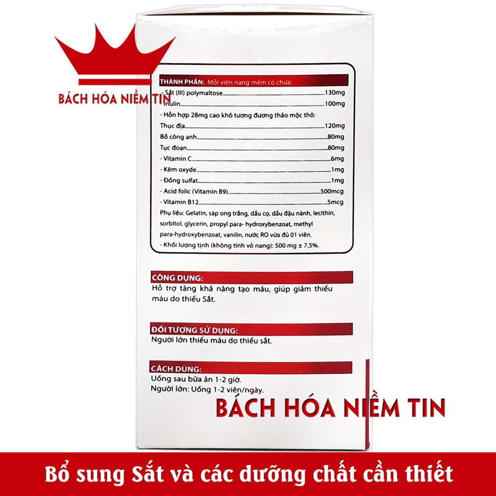 Viên uống bổ máu Ferromax Extra Vinaphar bổ sung Sắt, Acid Folic cho người thiếu máu - Hộp 100 viên