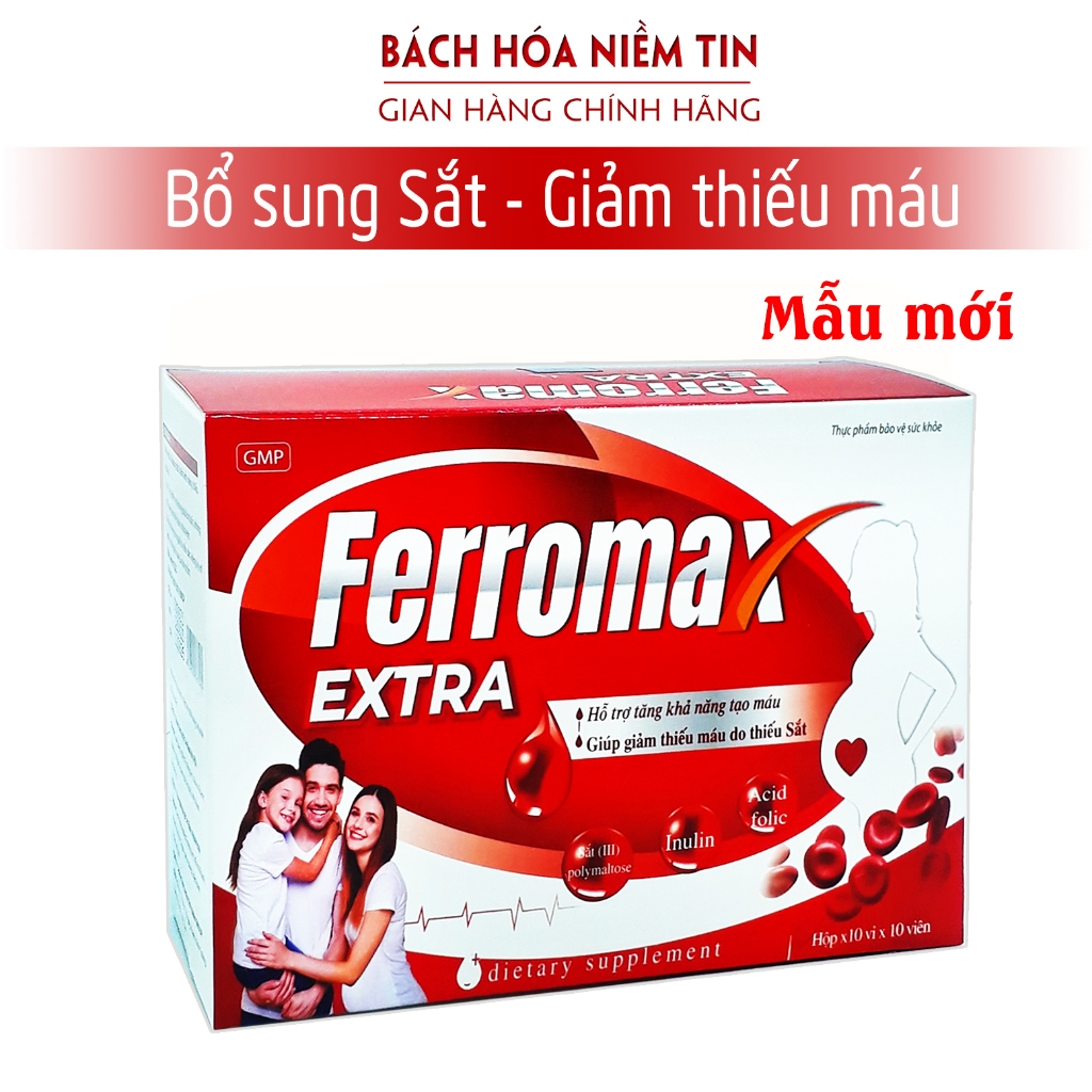 Viên uống bổ máu Ferromax Extra Vinaphar bổ sung Sắt, Acid Folic cho người thiếu máu - Hộp 100 viên